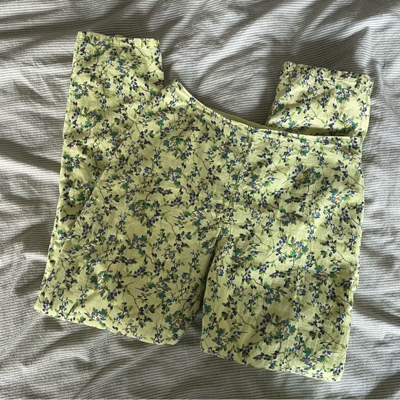 Rachel Antonoff Birdie Slim Straight Leg Pants Lime Green Chartreuse Blueberry 2 - Picture 3 of 8